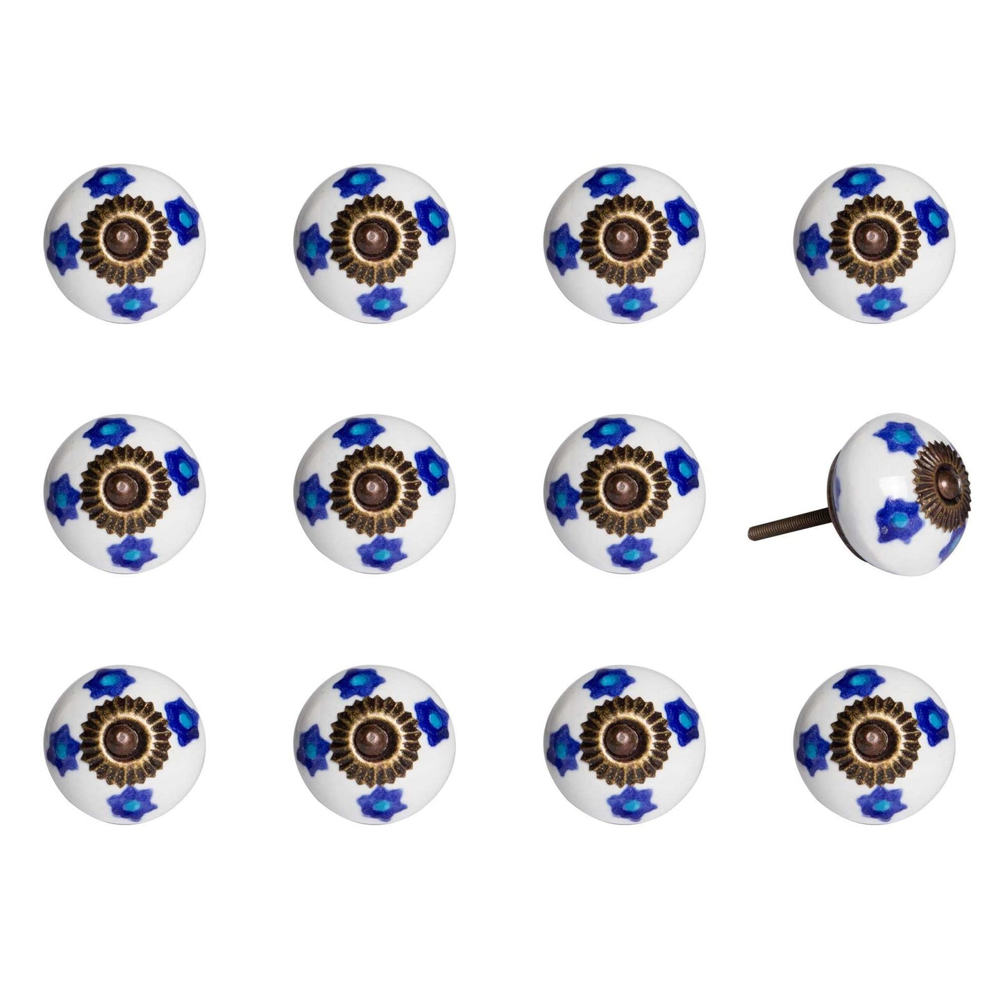 HomeRoots 1.5" x 1.5" x 1.5" White Blue and Turquoise Knobs 12-Pack