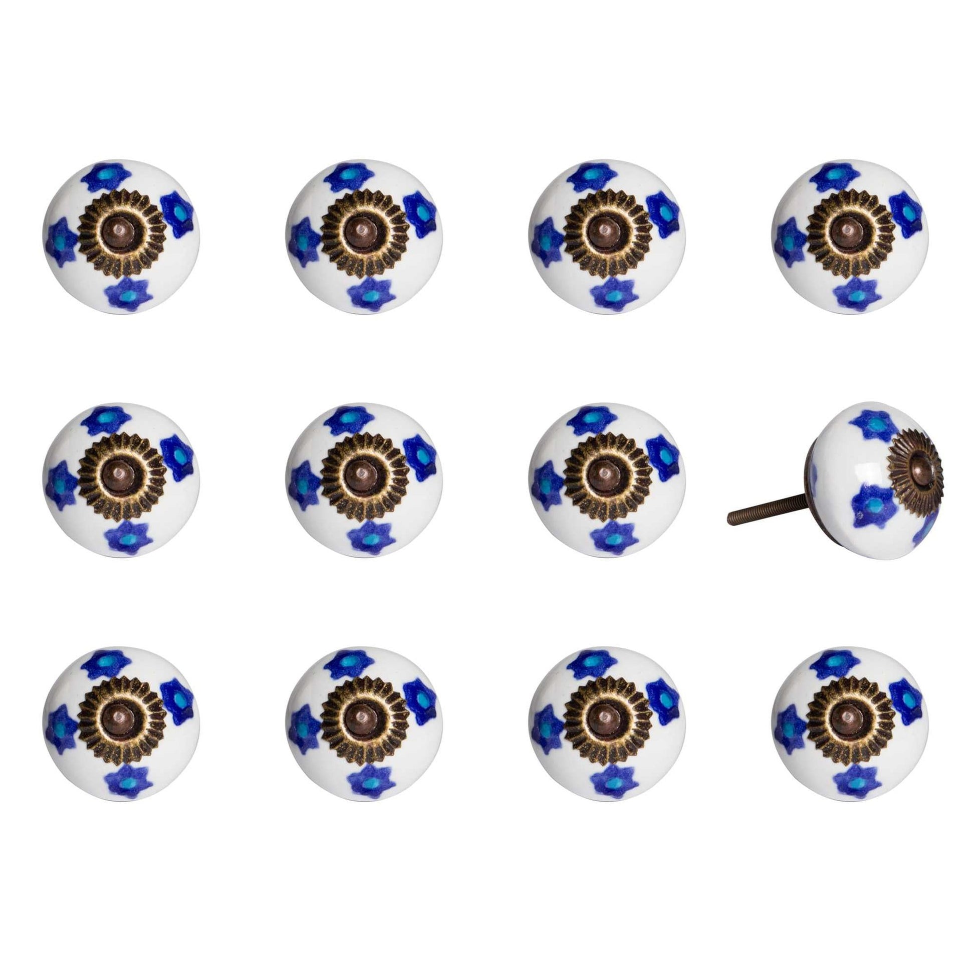 HomeRoots 1.5" x 1.5" x 1.5" White Blue and Turquoise Knobs 12-Pack