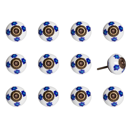 HomeRoots 1.5" x 1.5" x 1.5" White Blue and Turquoise Knobs 12-Pack