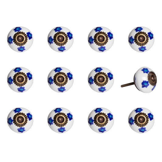 HomeRoots 1.5" x 1.5" x 1.5" White Blue and Turquoise Knobs 12-Pack