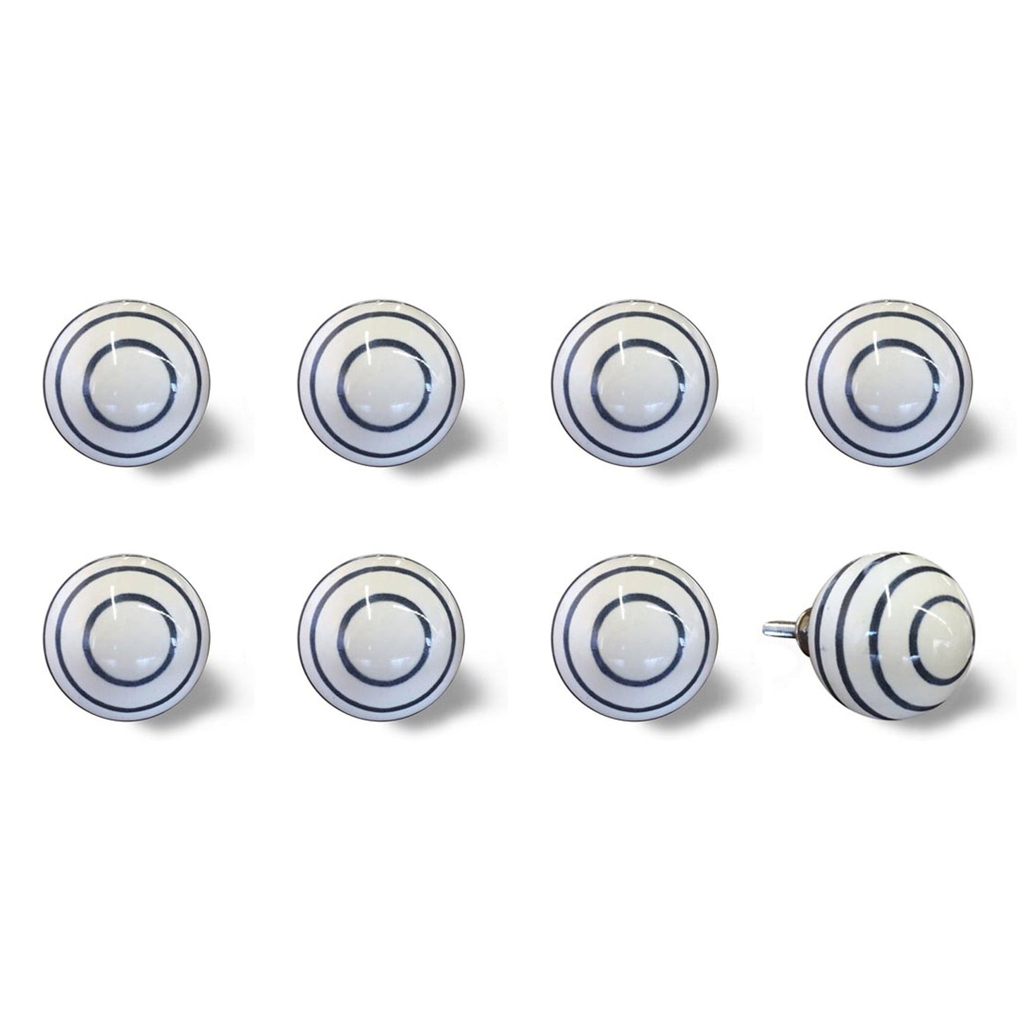 HomeRoots 1.5" x 1.5" x 1.5" White Navy Handpainted Ceramic Knobs 8-Pack