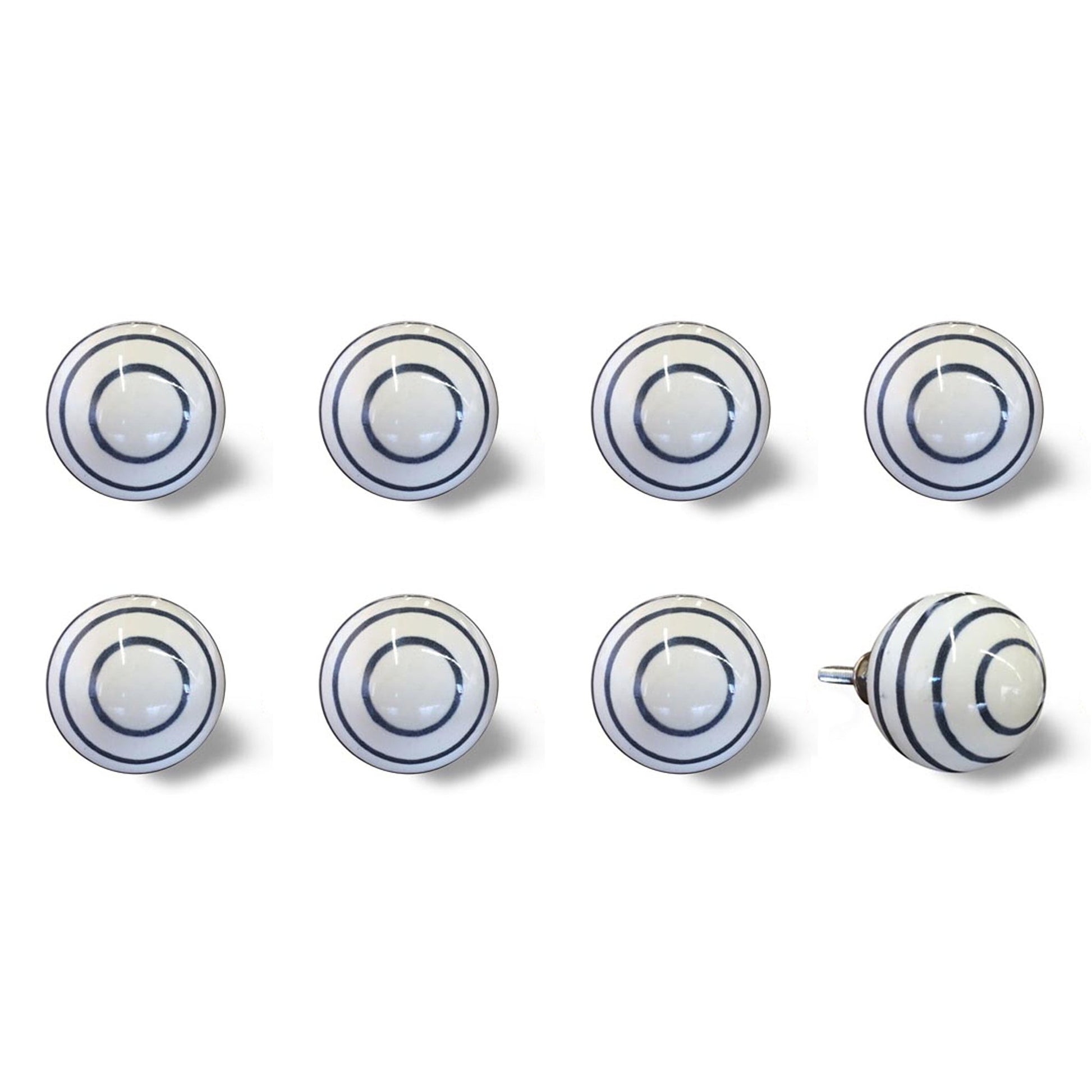 HomeRoots 1.5" x 1.5" x 1.5" White Navy Handpainted Ceramic Knobs 8-Pack