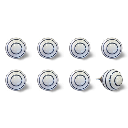 HomeRoots 1.5" x 1.5" x 1.5" White Navy Handpainted Ceramic Knobs 8-Pack