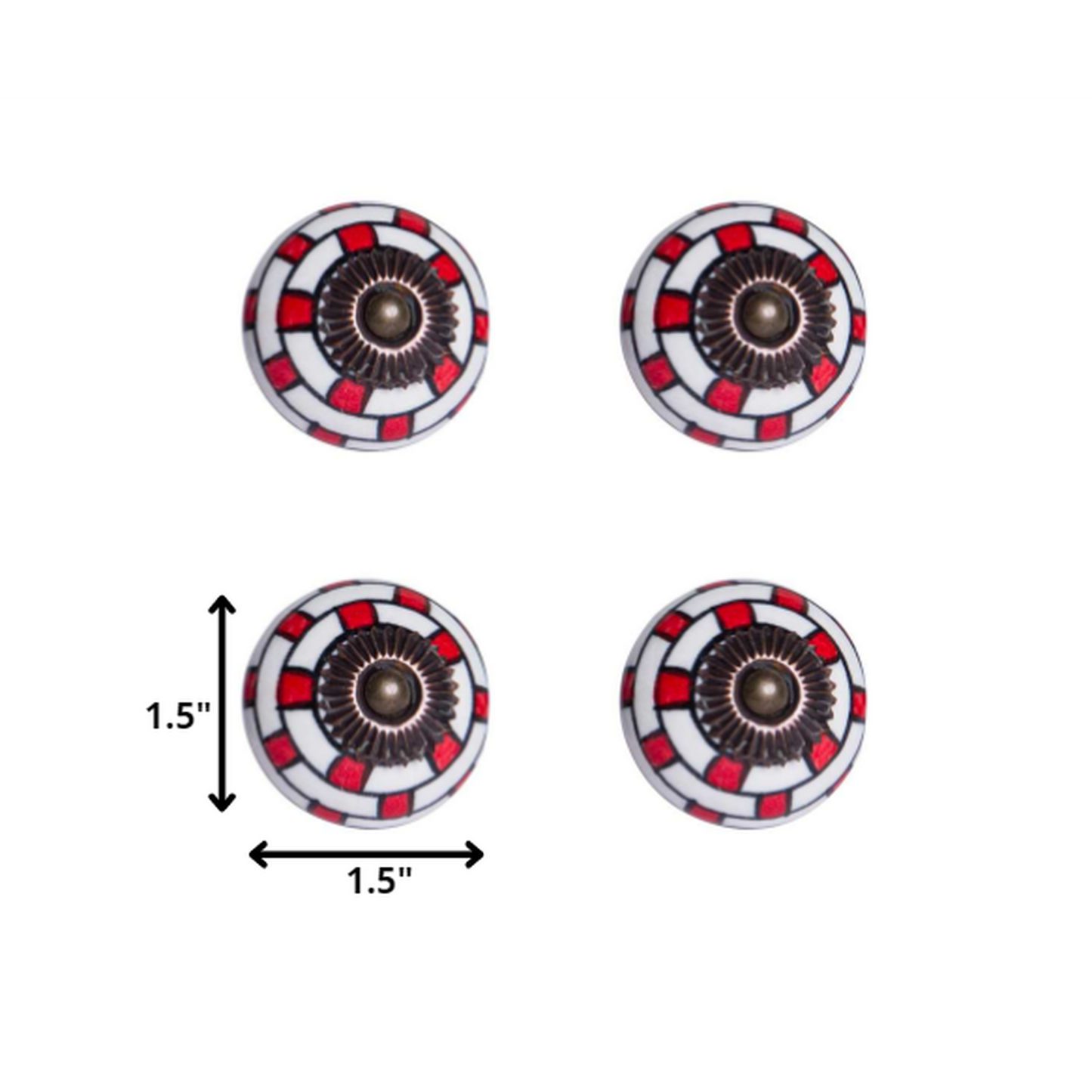 HomeRoots 1.5" x 1.5" x 1.5" White Red and Navy Knobs 12-Pack