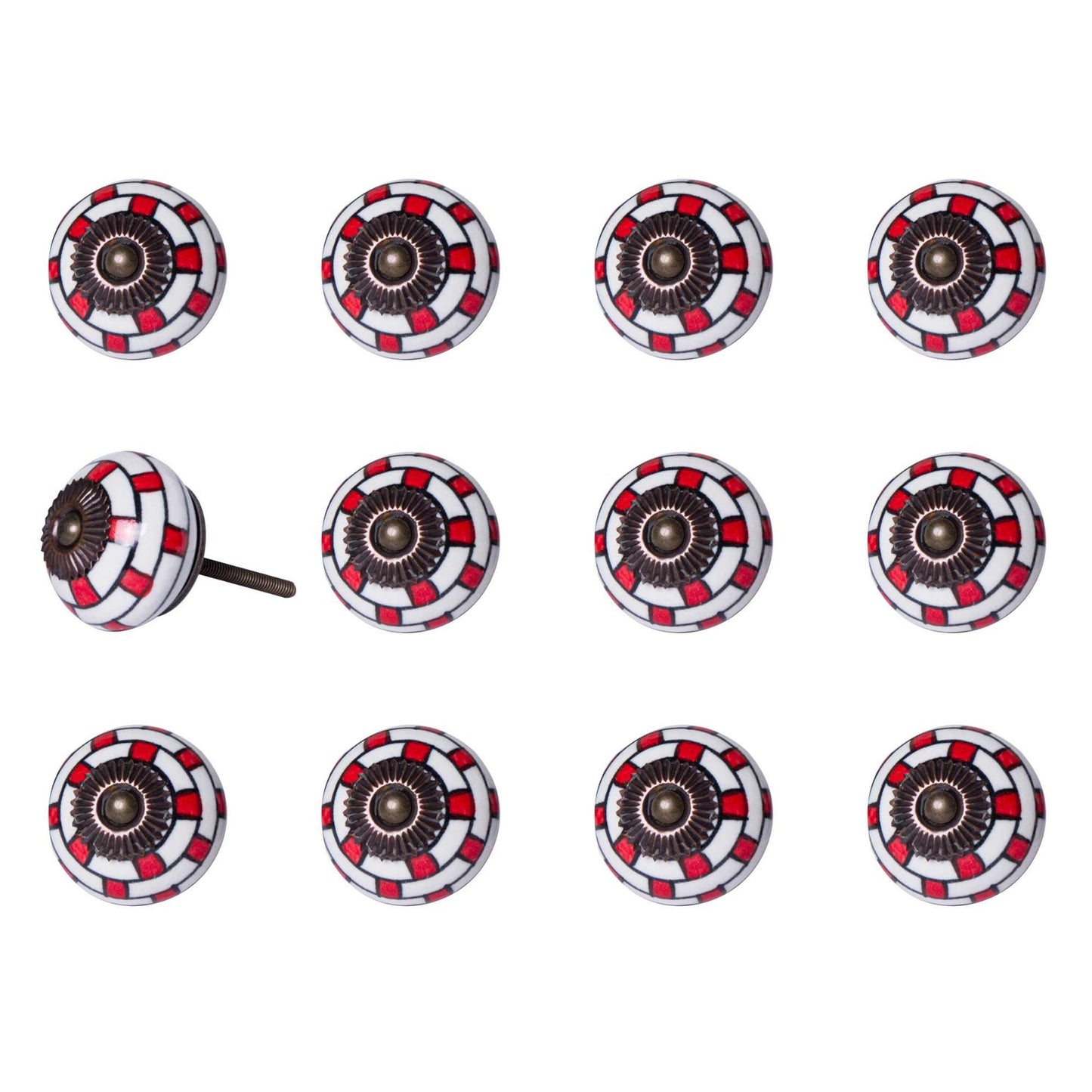HomeRoots 1.5" x 1.5" x 1.5" White Red and Navy Knobs 12-Pack