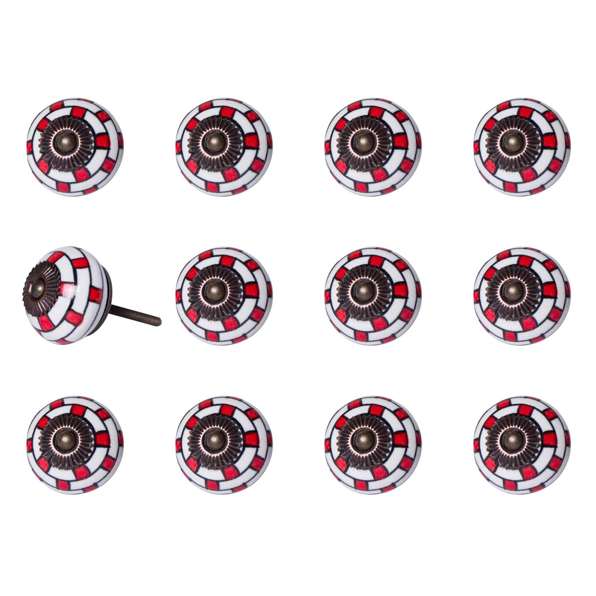 HomeRoots 1.5" x 1.5" x 1.5" White Red and Navy Knobs 12-Pack