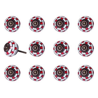 HomeRoots 1.5" x 1.5" x 1.5" White Red and Navy Knobs 12-Pack