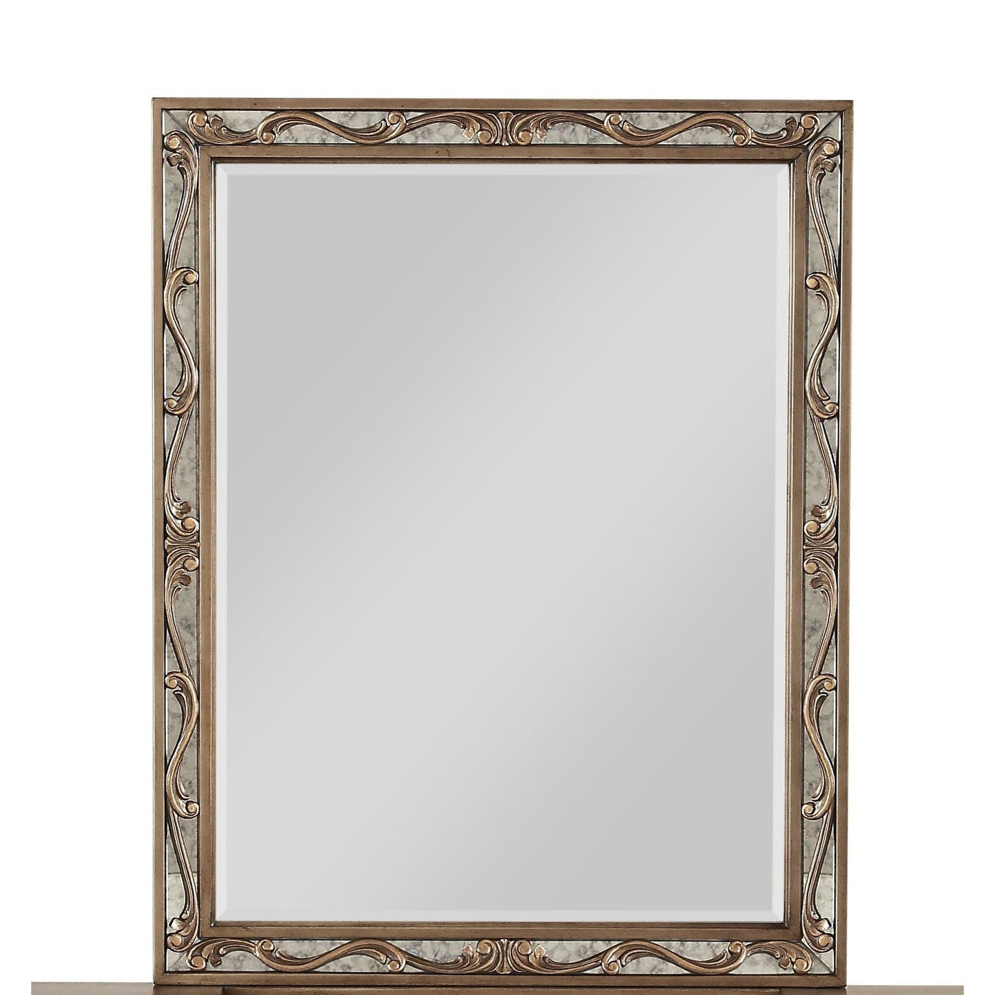 HomeRoots 2" x 30" x 38" Vanity Mirror in Antique Gold Wood