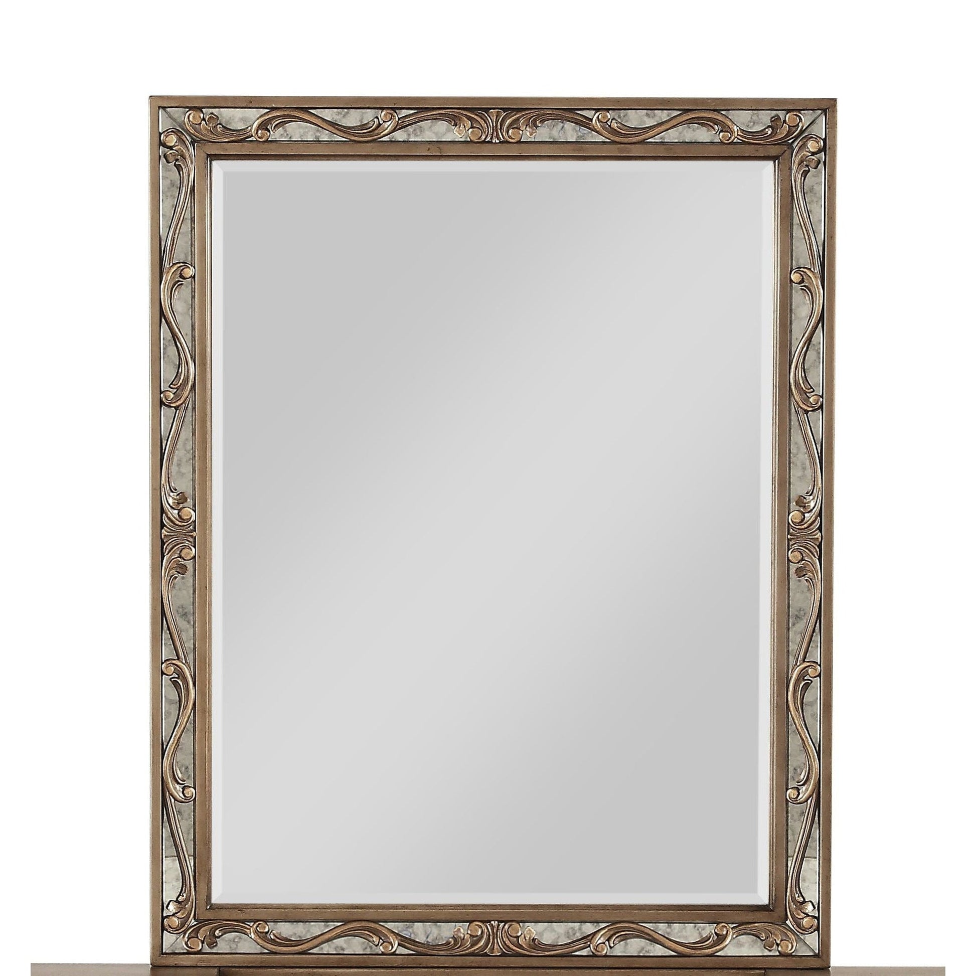 HomeRoots 2" x 30" x 38" Vanity Mirror in Antique Gold Wood