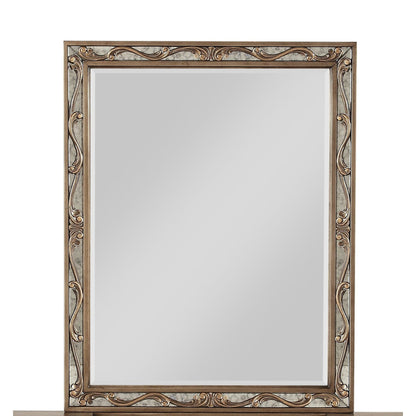 HomeRoots 2" x 30" x 38" Vanity Mirror in Antique Gold Wood
