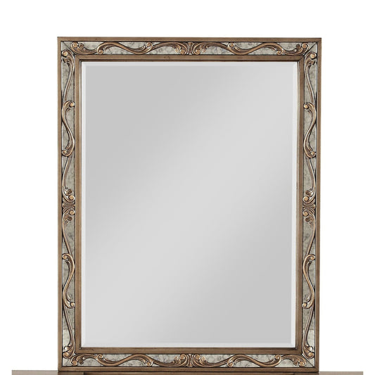 HomeRoots 2" x 30" x 38" Vanity Mirror in Antique Gold Wood