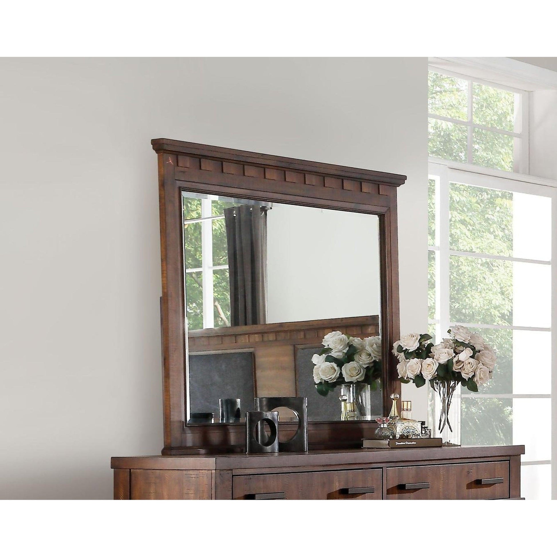 HomeRoots 2" x 49" x 42" Wood Mirror With Cherry Oak Finish