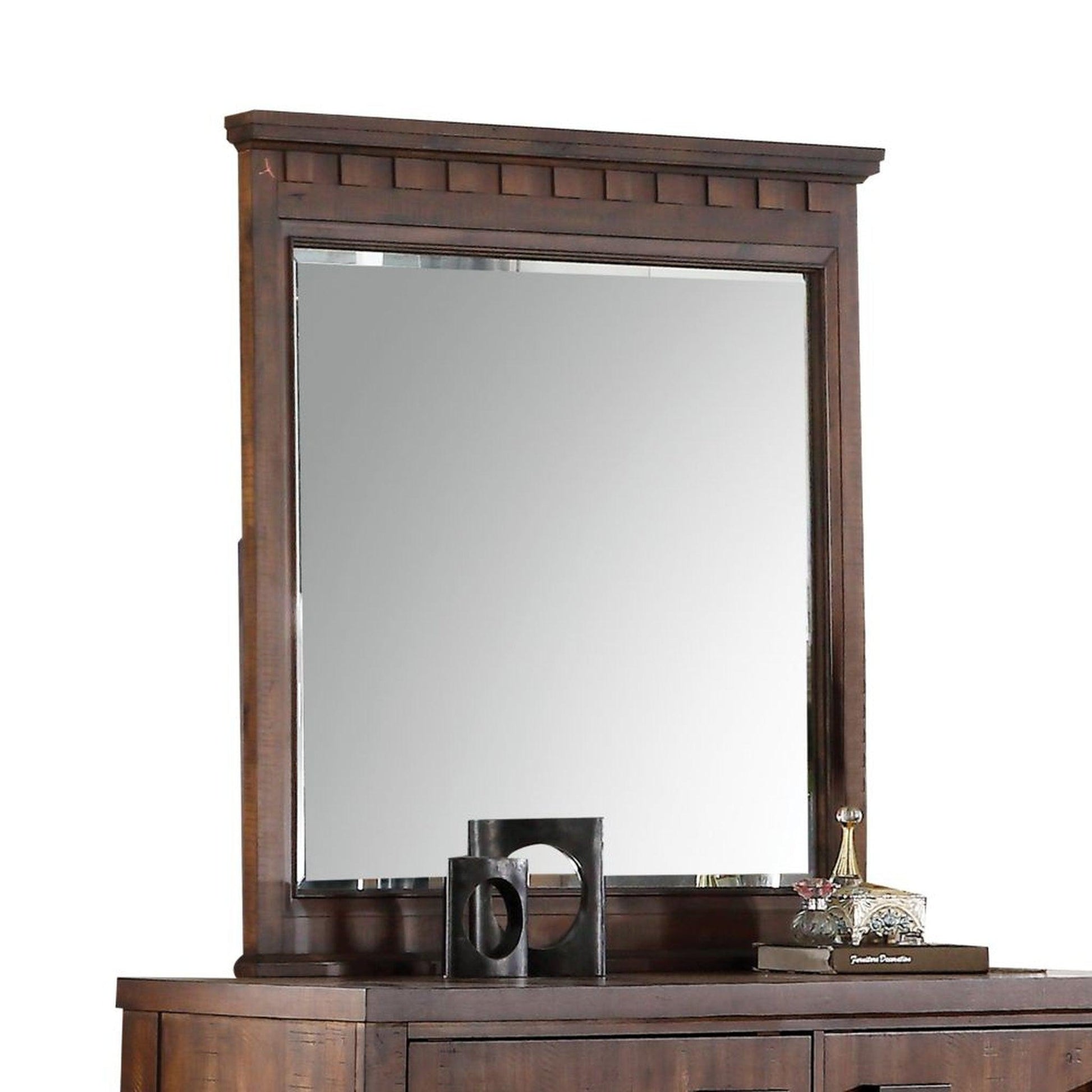 HomeRoots 2" x 49" x 42" Wood Mirror With Cherry Oak Finish