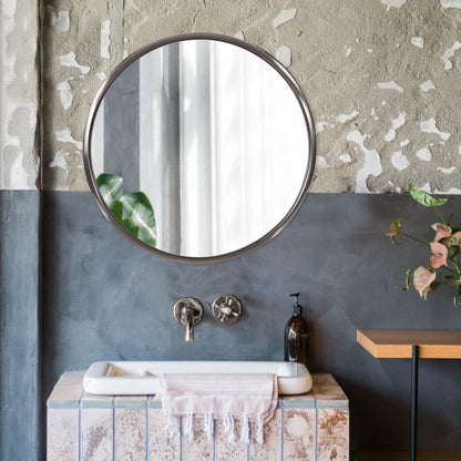 HomeRoots 20" Brushed Titanium Round Wall Mirror