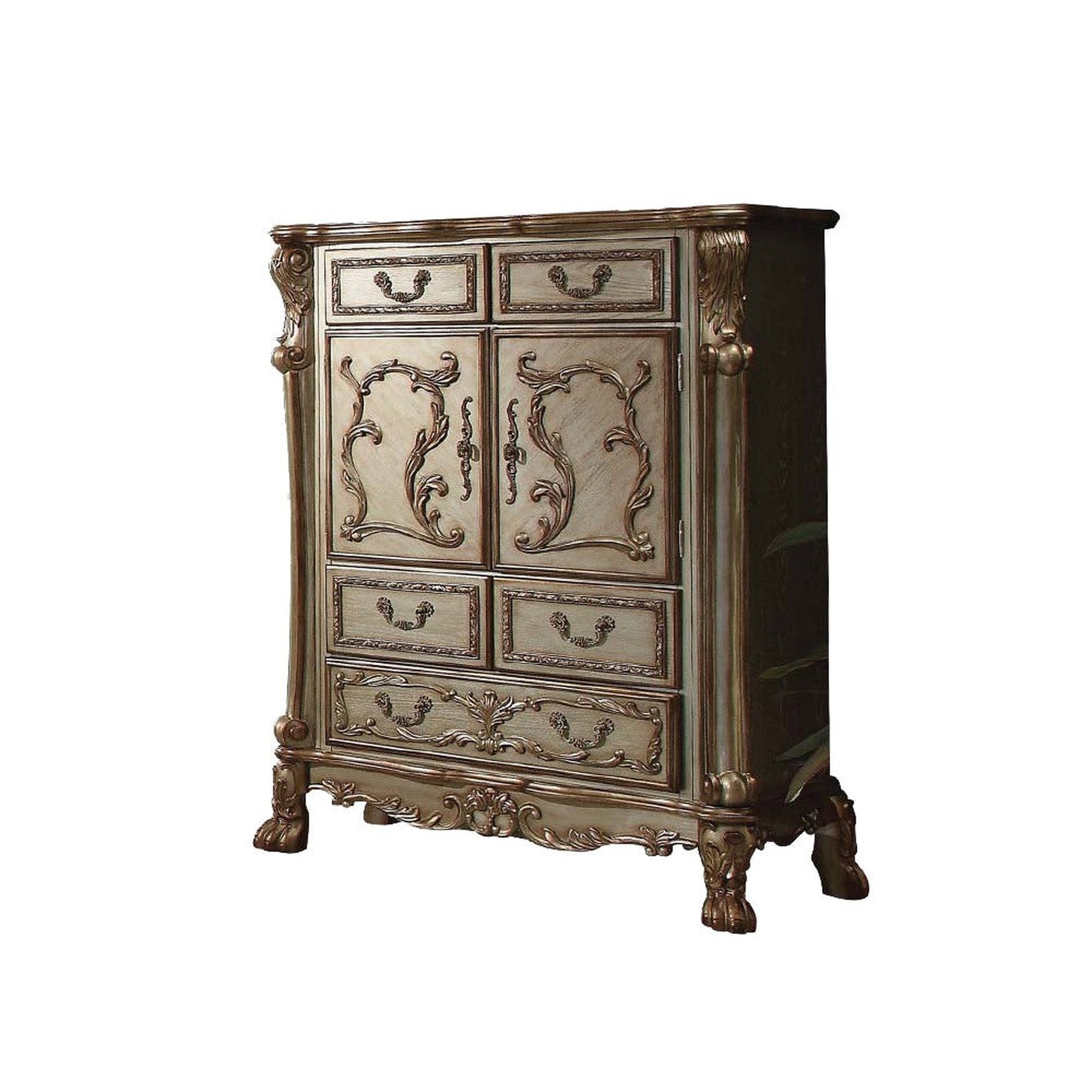 HomeRoots 20' x 43' x 55' Gold Patina Bone Wood Poly Resin Cabinet