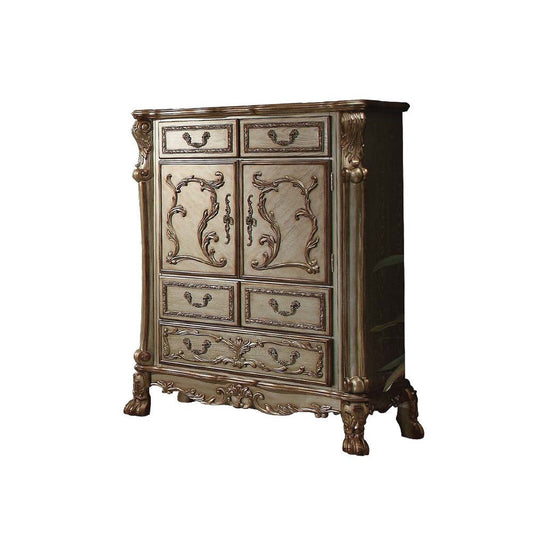 HomeRoots 20' x 43' x 55' Gold Patina Bone Wood Poly Resin Cabinet
