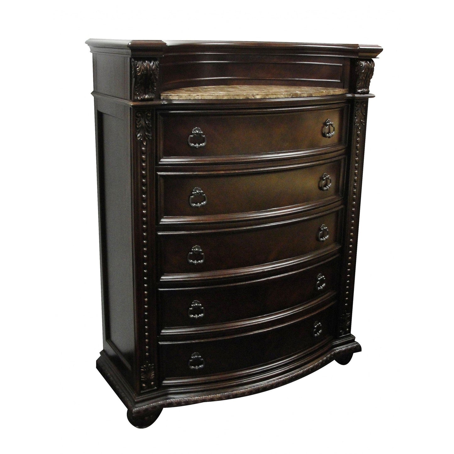 HomeRoots 21" x 44" x 58" Cherry Wood Chest With Marble Top