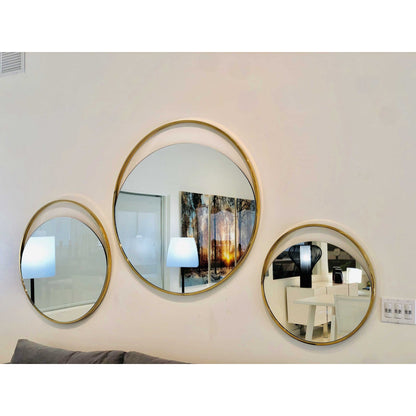 HomeRoots 23" x 1.5" Black Polished Gold Glass Small Round Mirror