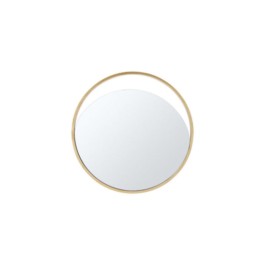 HomeRoots 23" x 1.5" Black Polished Gold Glass Small Round Mirror
