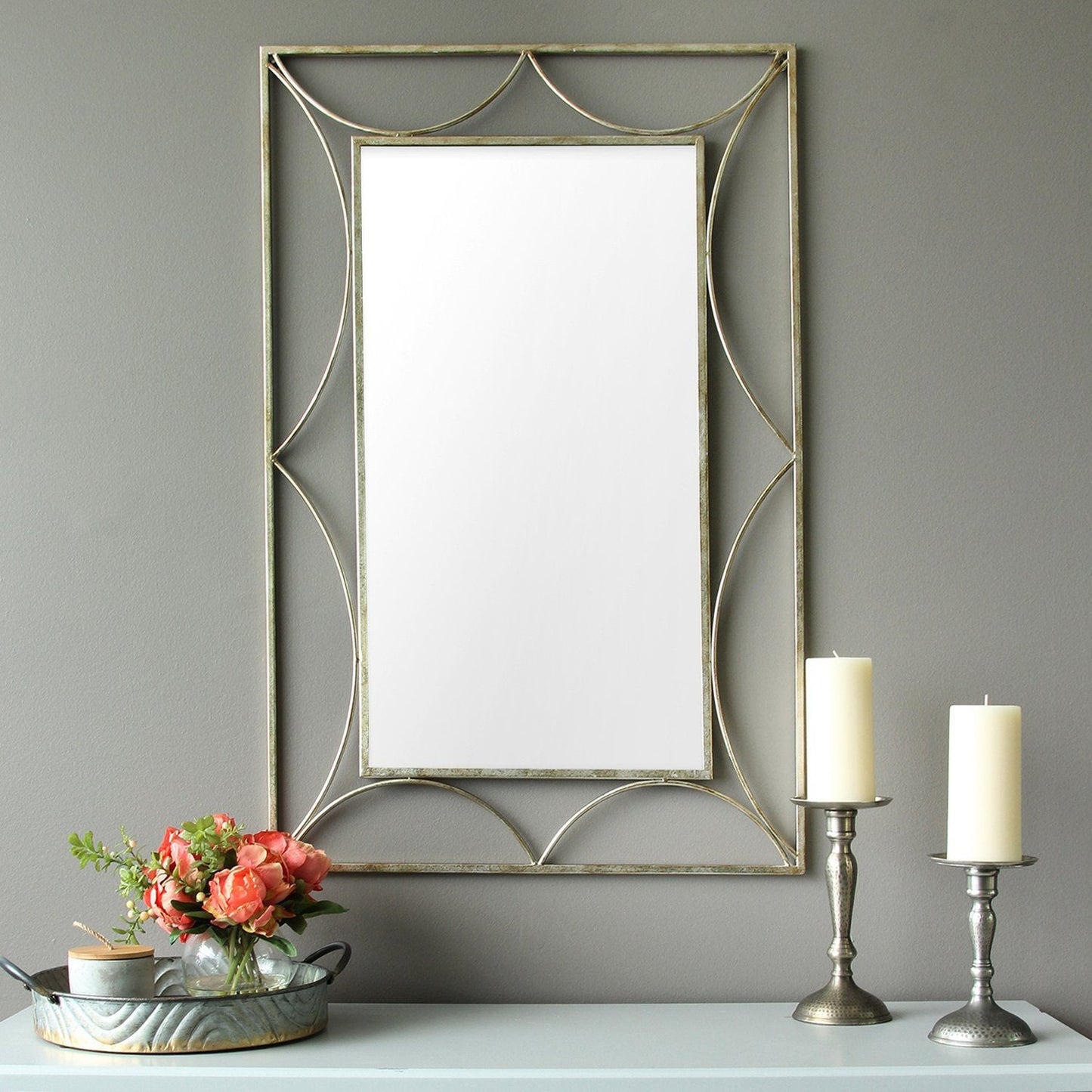 HomeRoots 24" x 0.05" x 36" Silver Simple And Elegant Wall Mirror
