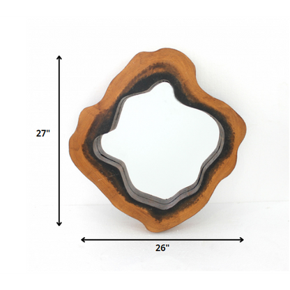 HomeRoots 26" x 27" x 3" Brown Coastal Grotto Like Wooden Frame Mirror