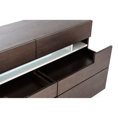 HomeRoots 28" Brown Oak and Grey MDF Cabinet With LED Lights