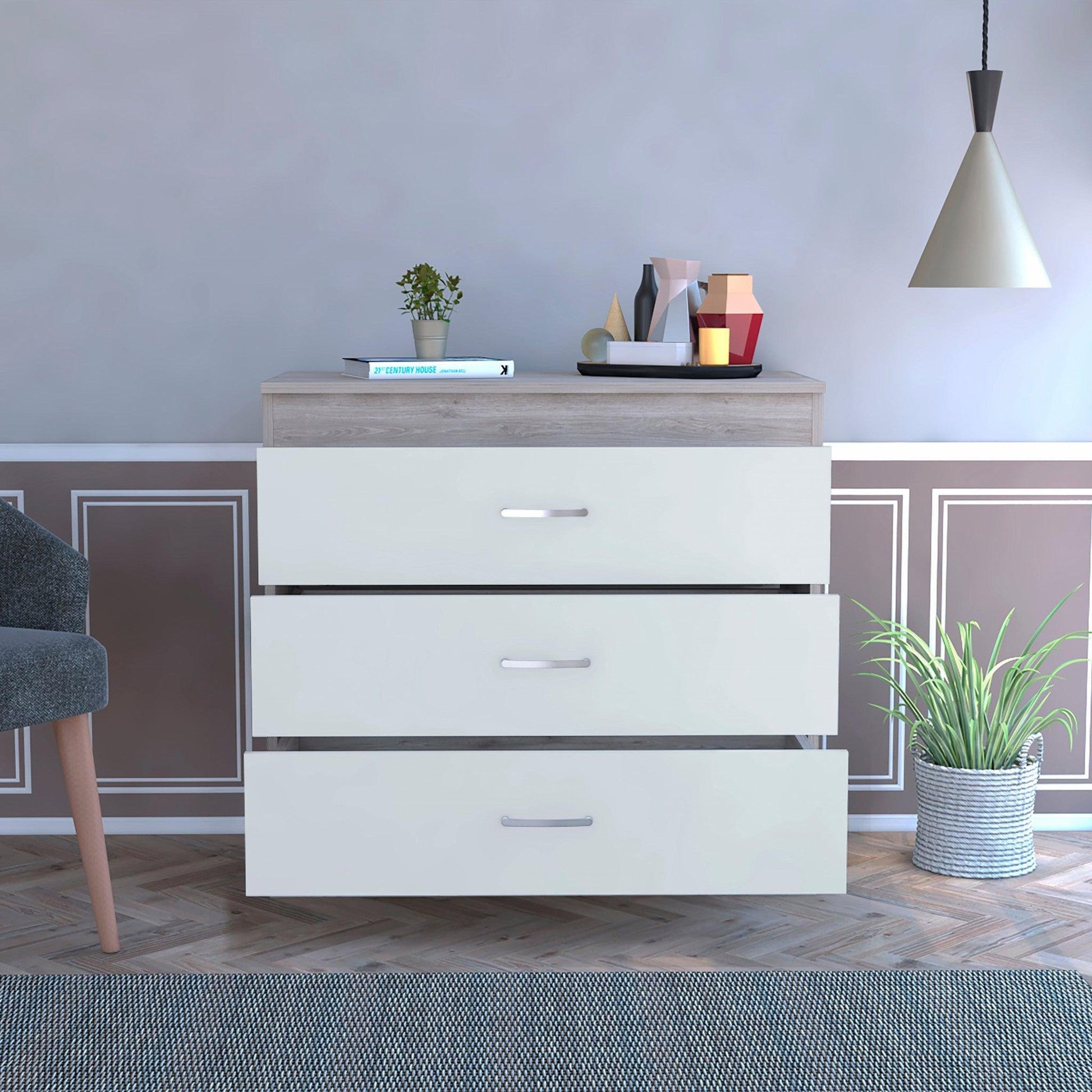 29 inch Light Gray and White Three Drawer Dresser