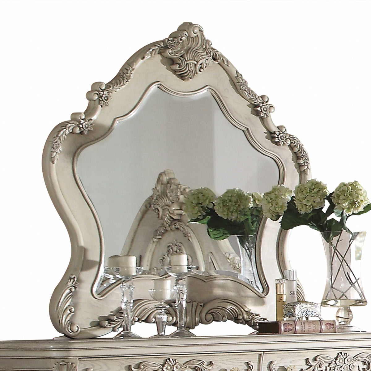 HomeRoots 3" x 46" x 48" Wood Mirror in Antique White Finish