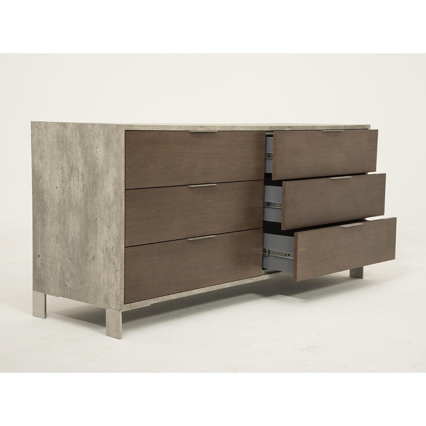 HomeRoots 30' Dark Walnut Veneer Steel And Concrete Dresser With 6 Drawers