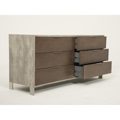 HomeRoots 30' Dark Walnut Veneer Steel And Concrete Dresser With 6 Drawers
