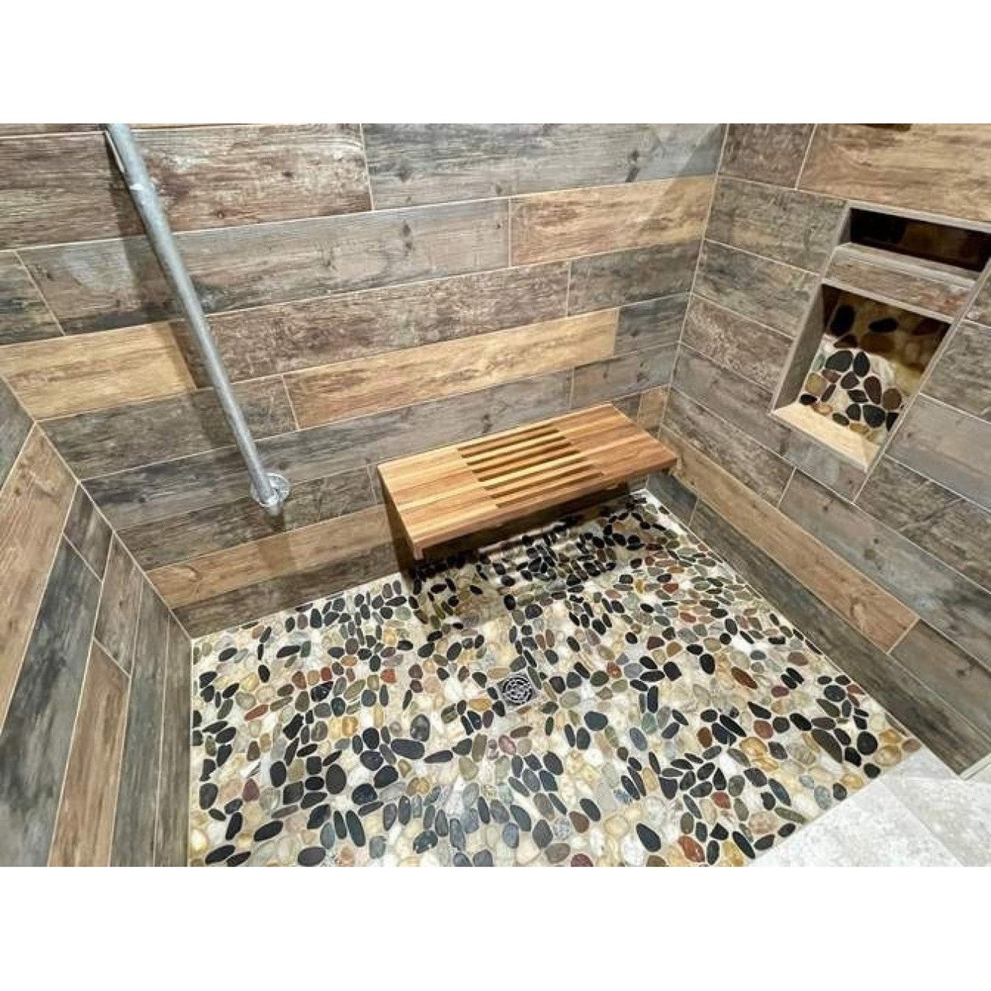 HomeRoots 30" Grand Resort Wall Mount Slat Teak Shower Bench