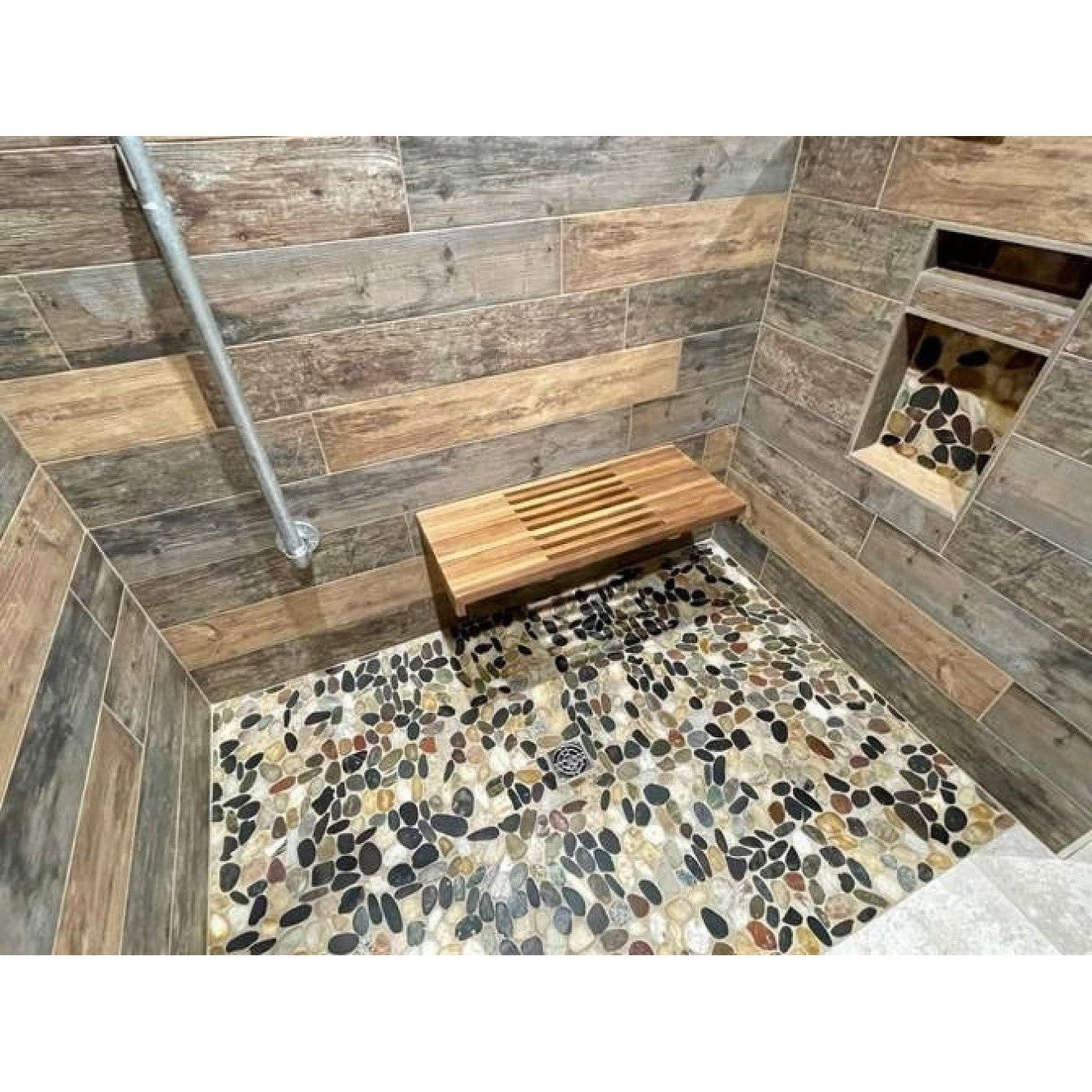 HomeRoots 30" Grand Resort Wall Mount Slat Teak Shower Bench