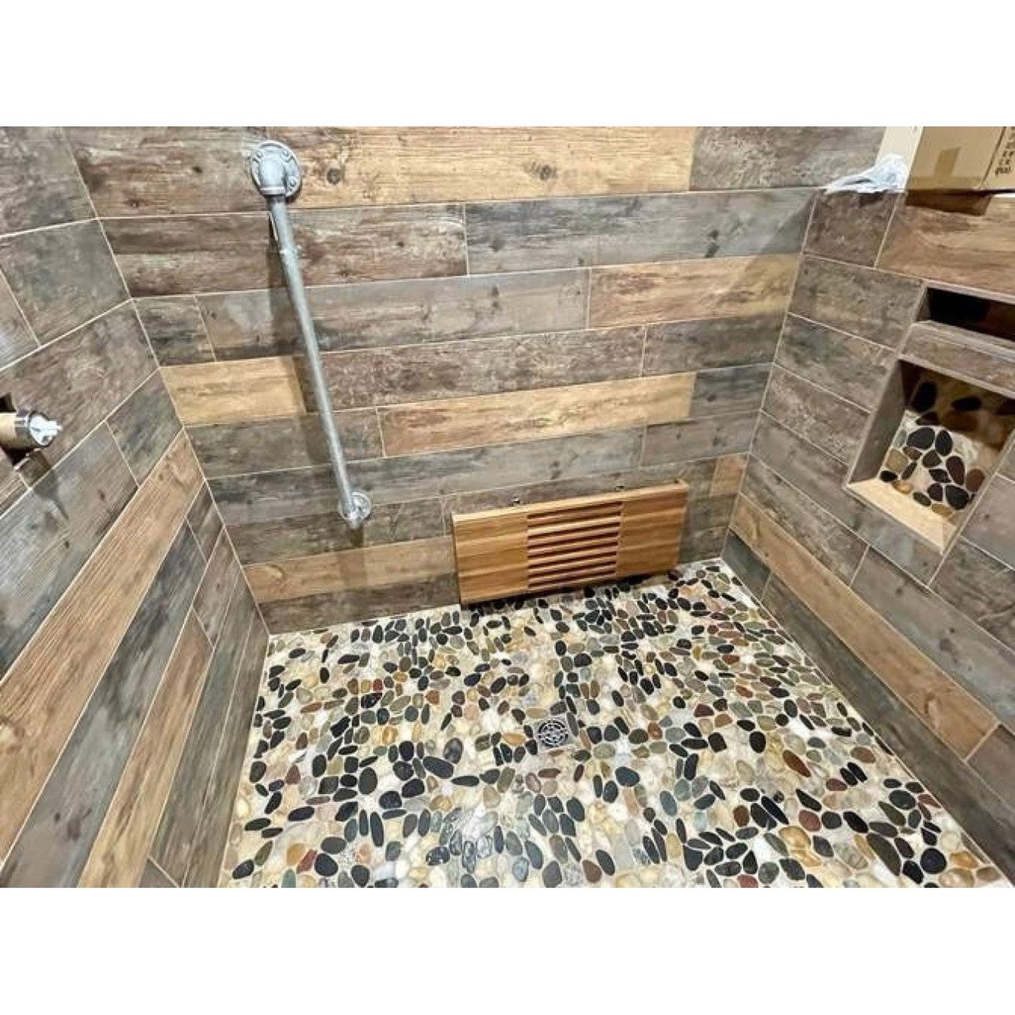 HomeRoots 30" Grand Resort Wall Mount Slat Teak Shower Bench