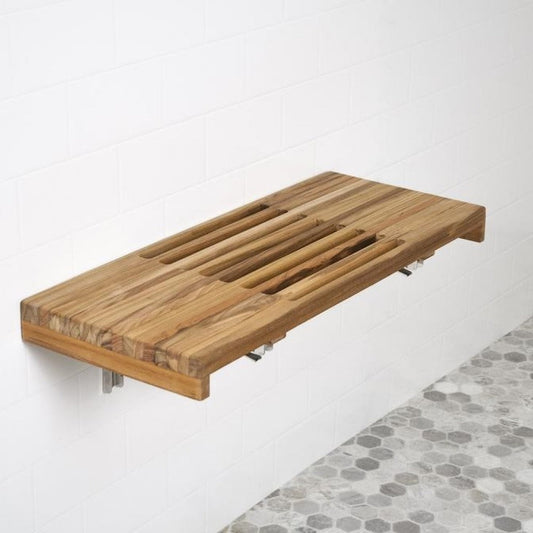 HomeRoots 30" Grand Resort Wall Mount Slat Teak Shower Bench