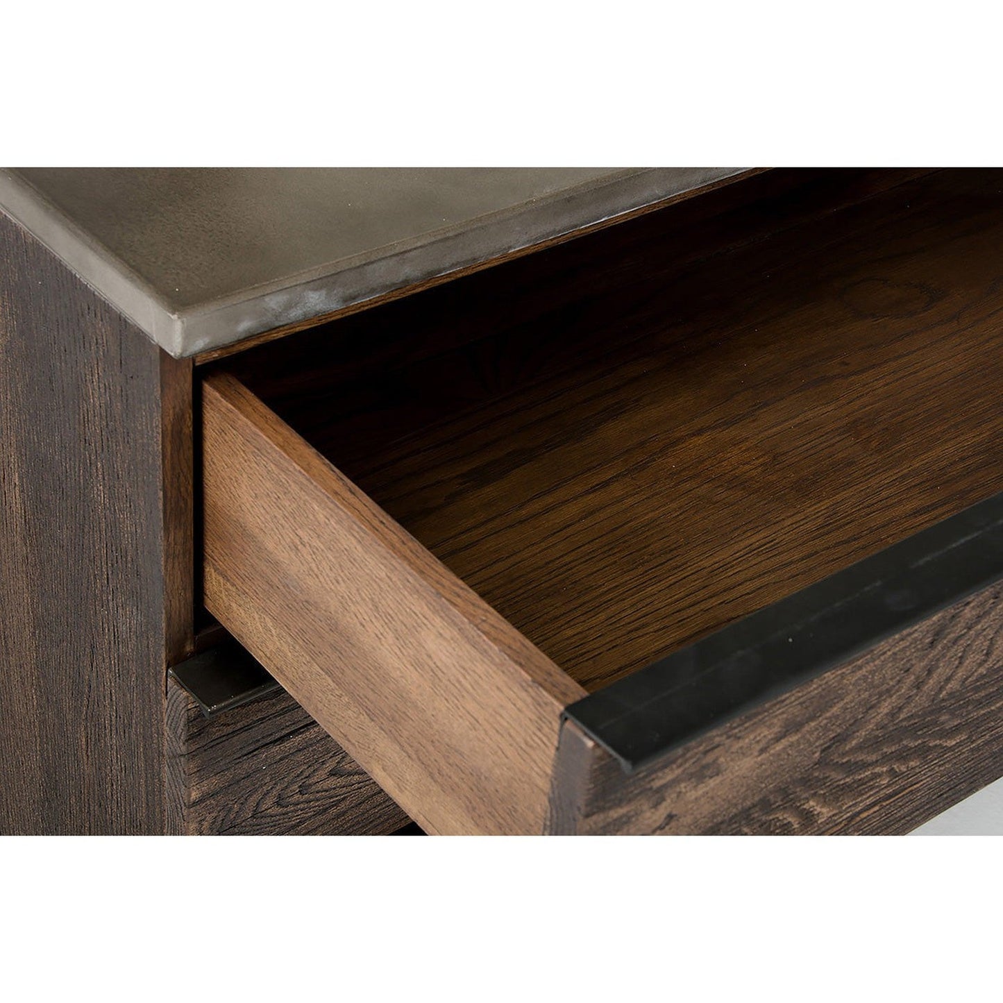 HomeRoots 30" Oak Wood and Metal Cabinet in Dark Aged Finish