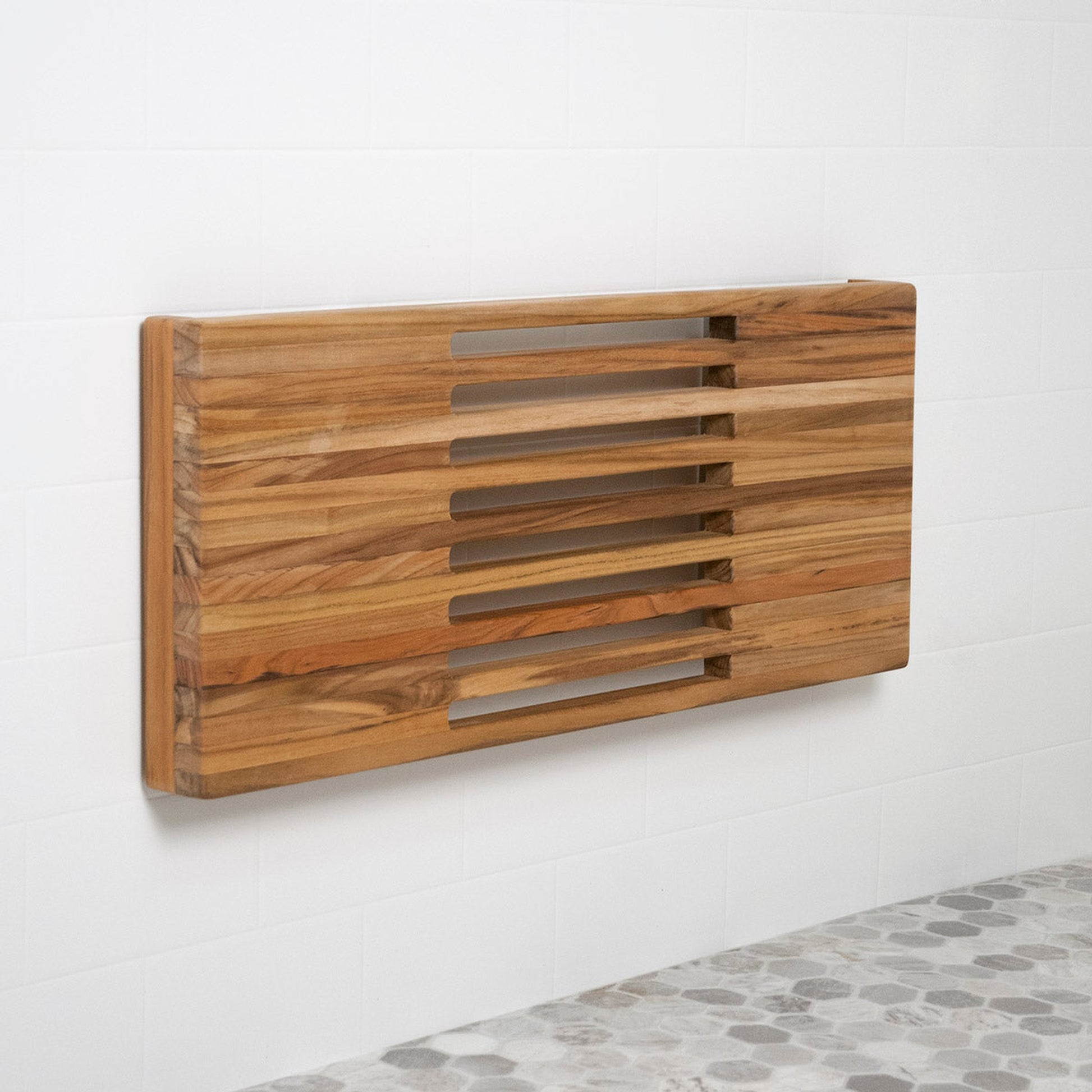HomeRoots 30" Wall Mount Fold Shower Bench With Slats