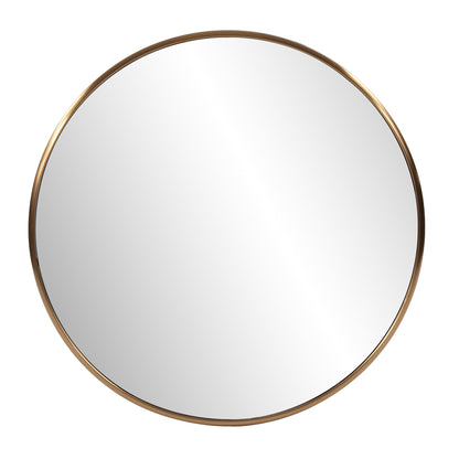 HomeRoots 32" Antiqued Brushed Brass Round Wall Mirror