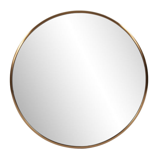 HomeRoots 32" Antiqued Brushed Brass Round Wall Mirror