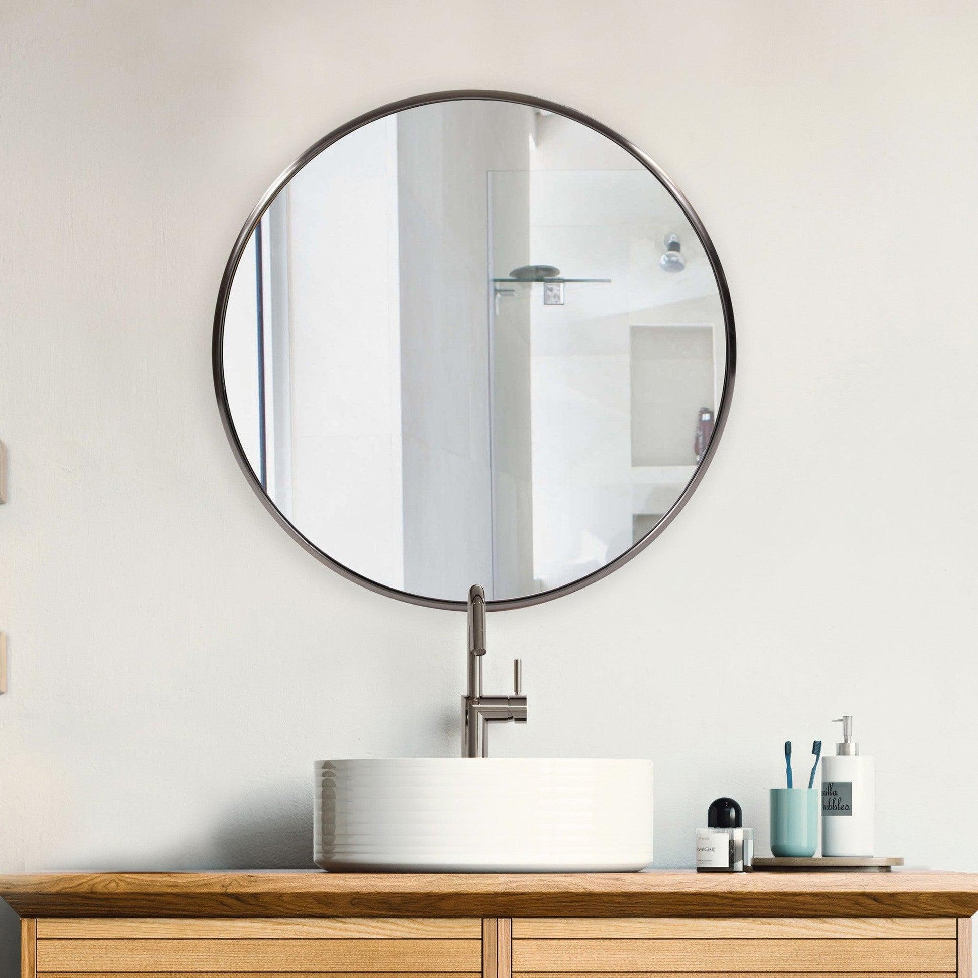 HomeRoots 32" Brushed Titanium Round Wall Mirror