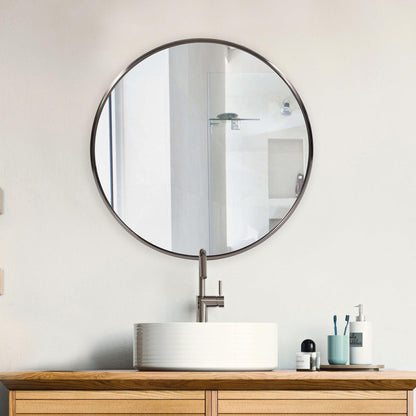 HomeRoots 32" Brushed Titanium Round Wall Mirror