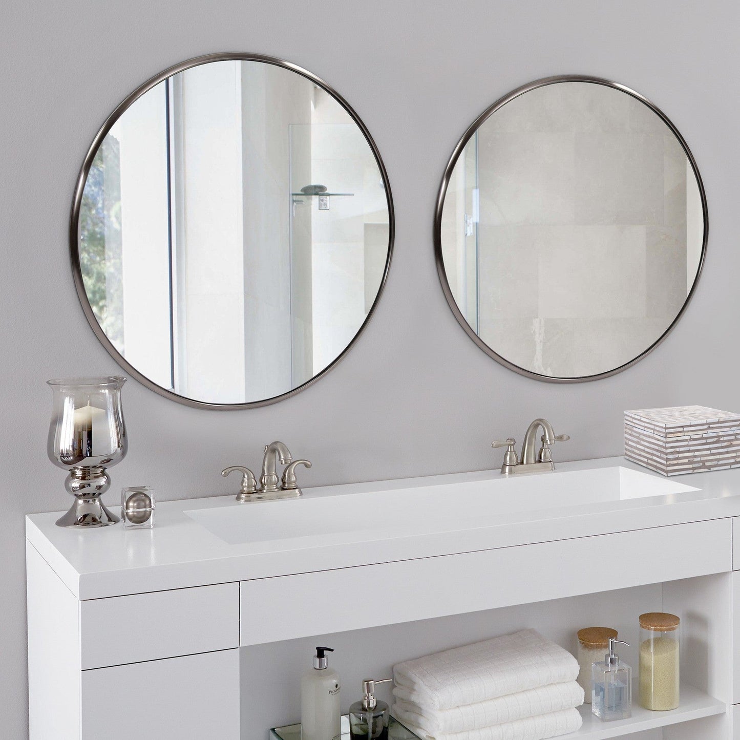 HomeRoots 32" Brushed Titanium Round Wall Mirror