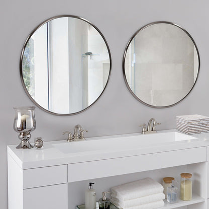 HomeRoots 32" Brushed Titanium Round Wall Mirror