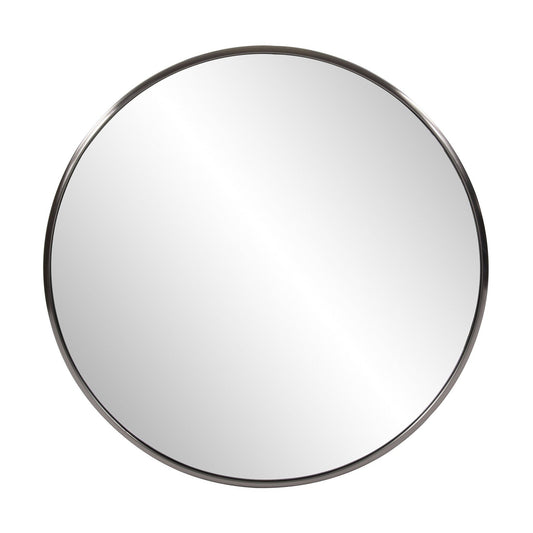 HomeRoots 32" Brushed Titanium Round Wall Mirror