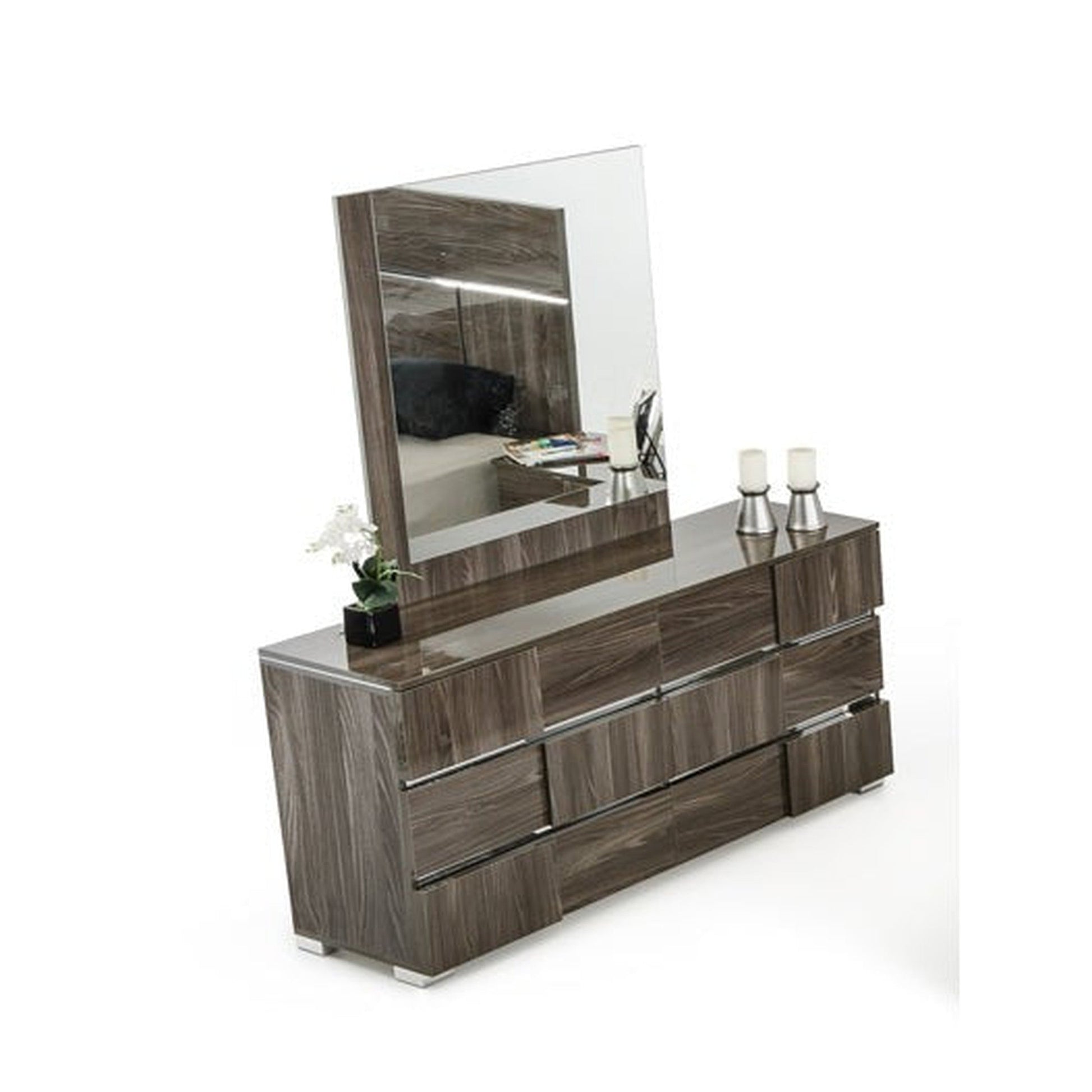 HomeRoots 32" Lacquer MDF Steel and Veneer Cabinet in Grey Finish