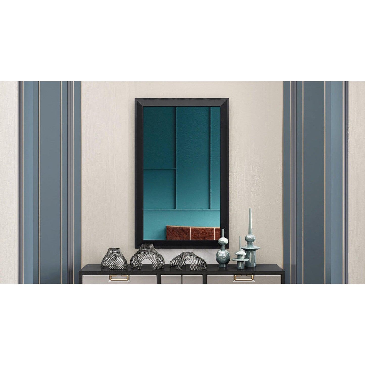 HomeRoots 32 x 2 x 51 Gloss Black Glass Mirror