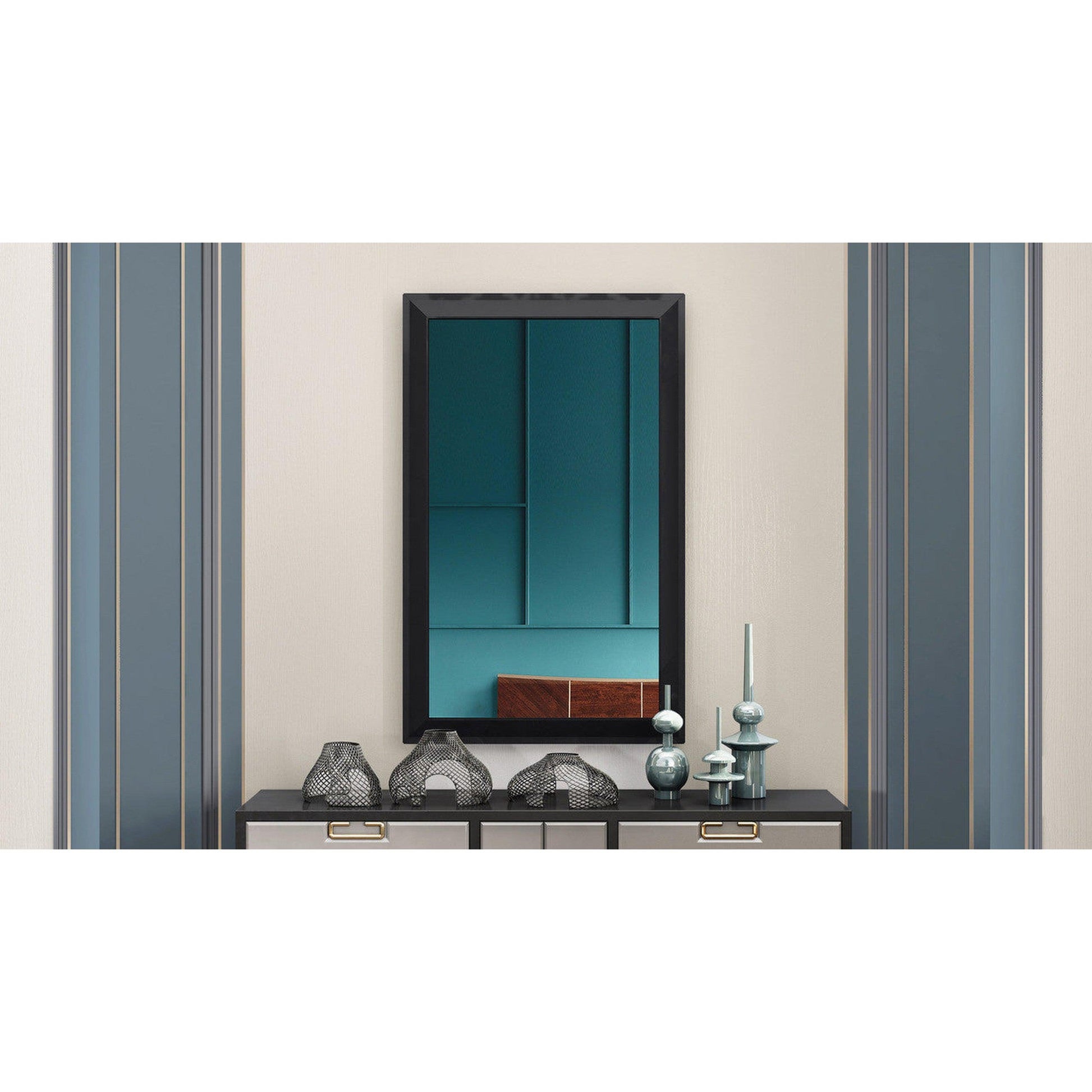 HomeRoots 32 x 2 x 51 Gloss Black Glass Mirror