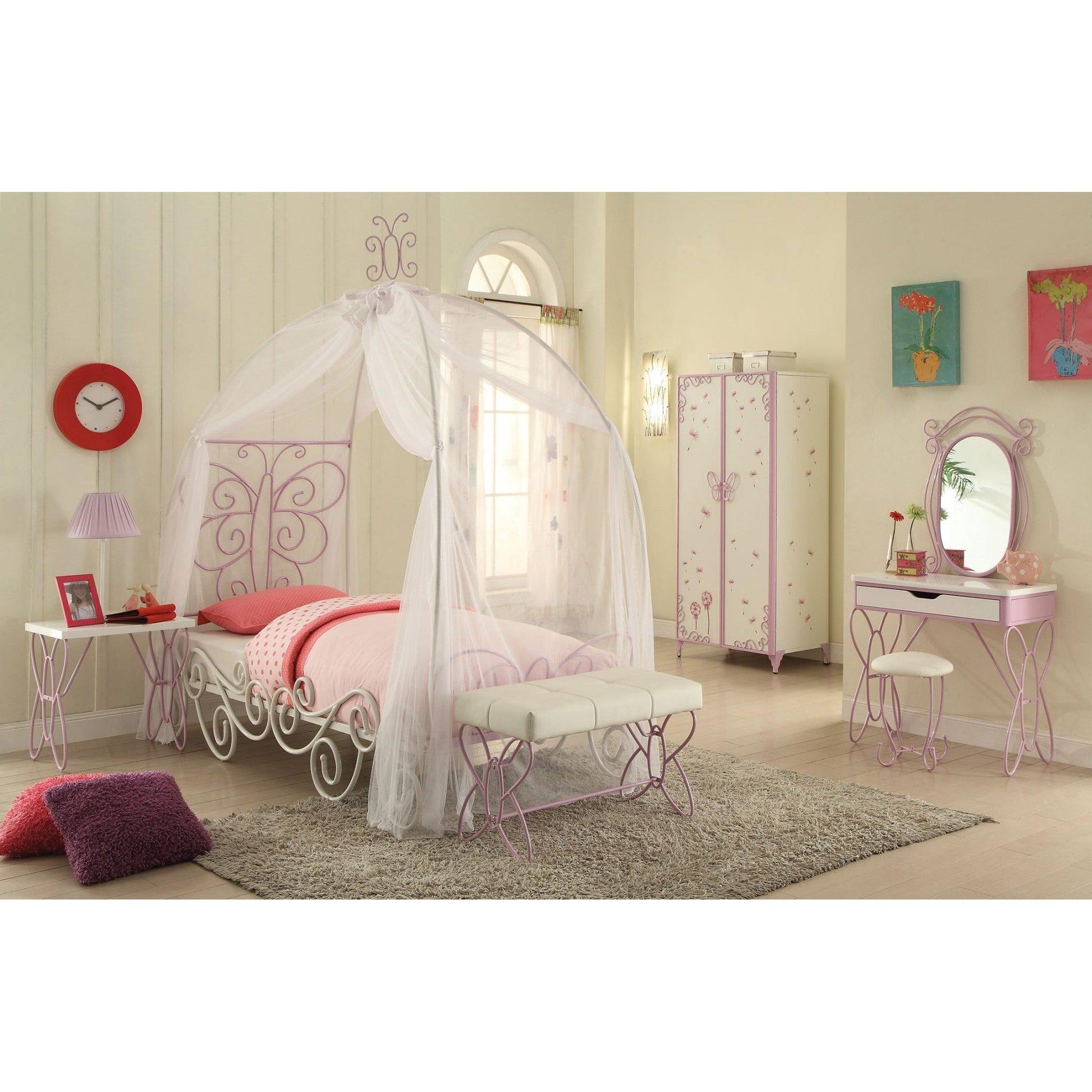 HomeRoots 32' x 21' x 67' White And Light Purple Metal Tube Armoire Cabinet
