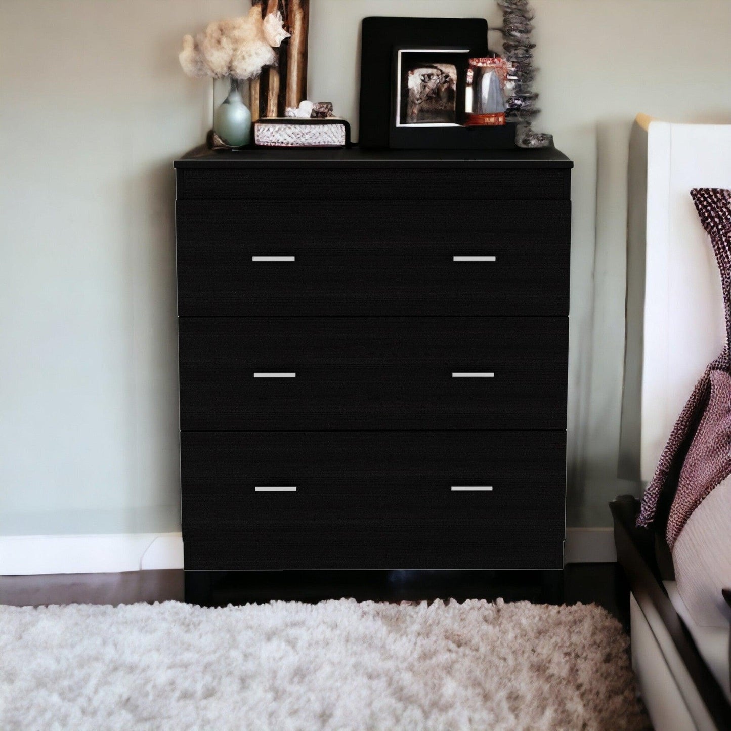 HomeRoots 33" Black Three Drawer Dresser
