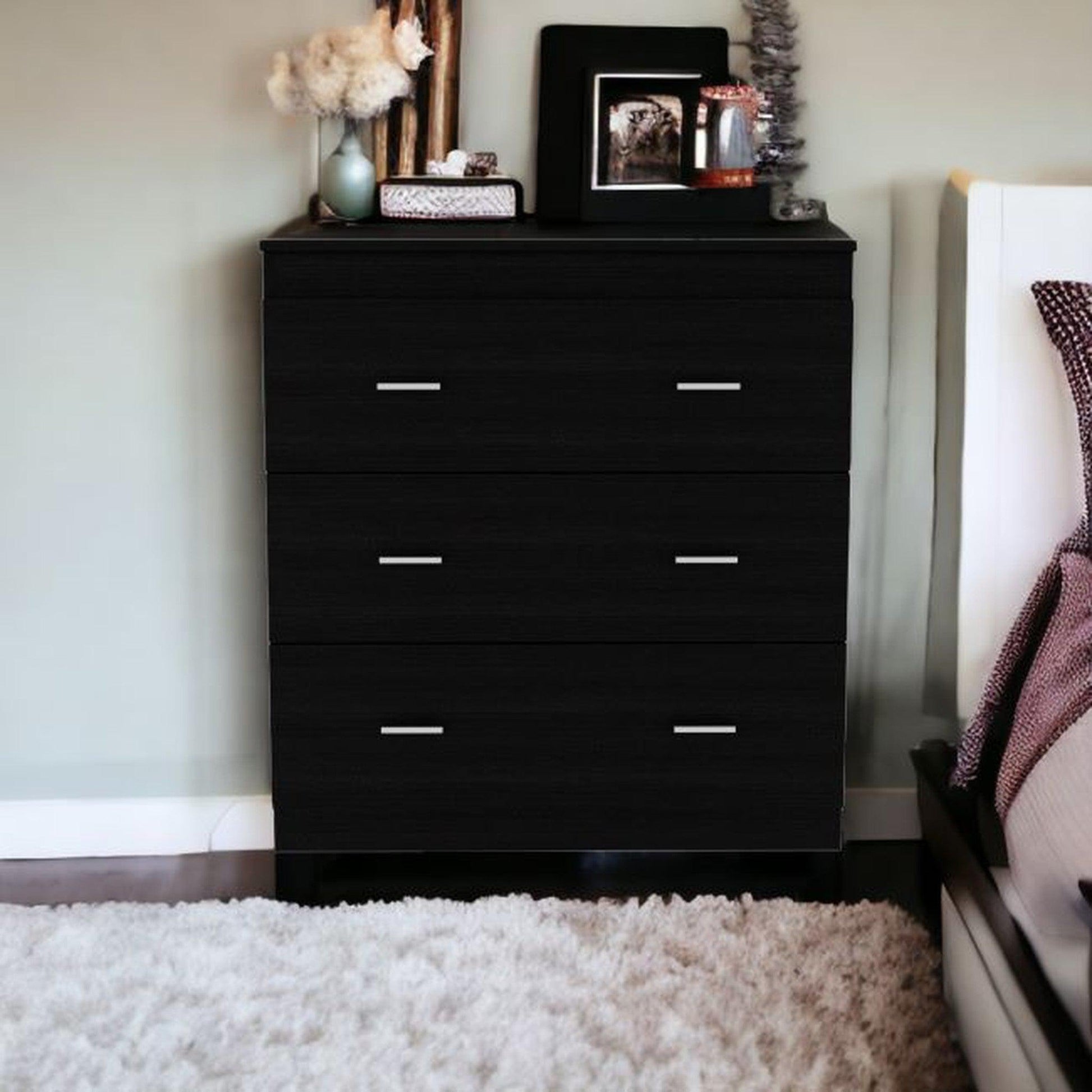 33 inch Black Three Drawer Dresser