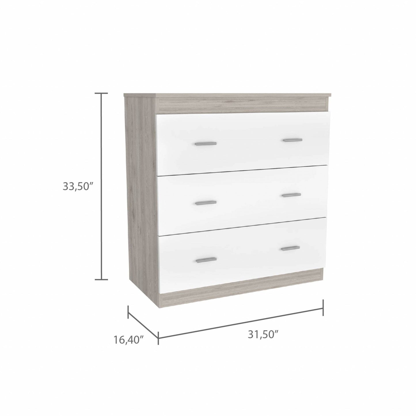 HomeRoots 33" Light Gray And White Three Drawer Dresser